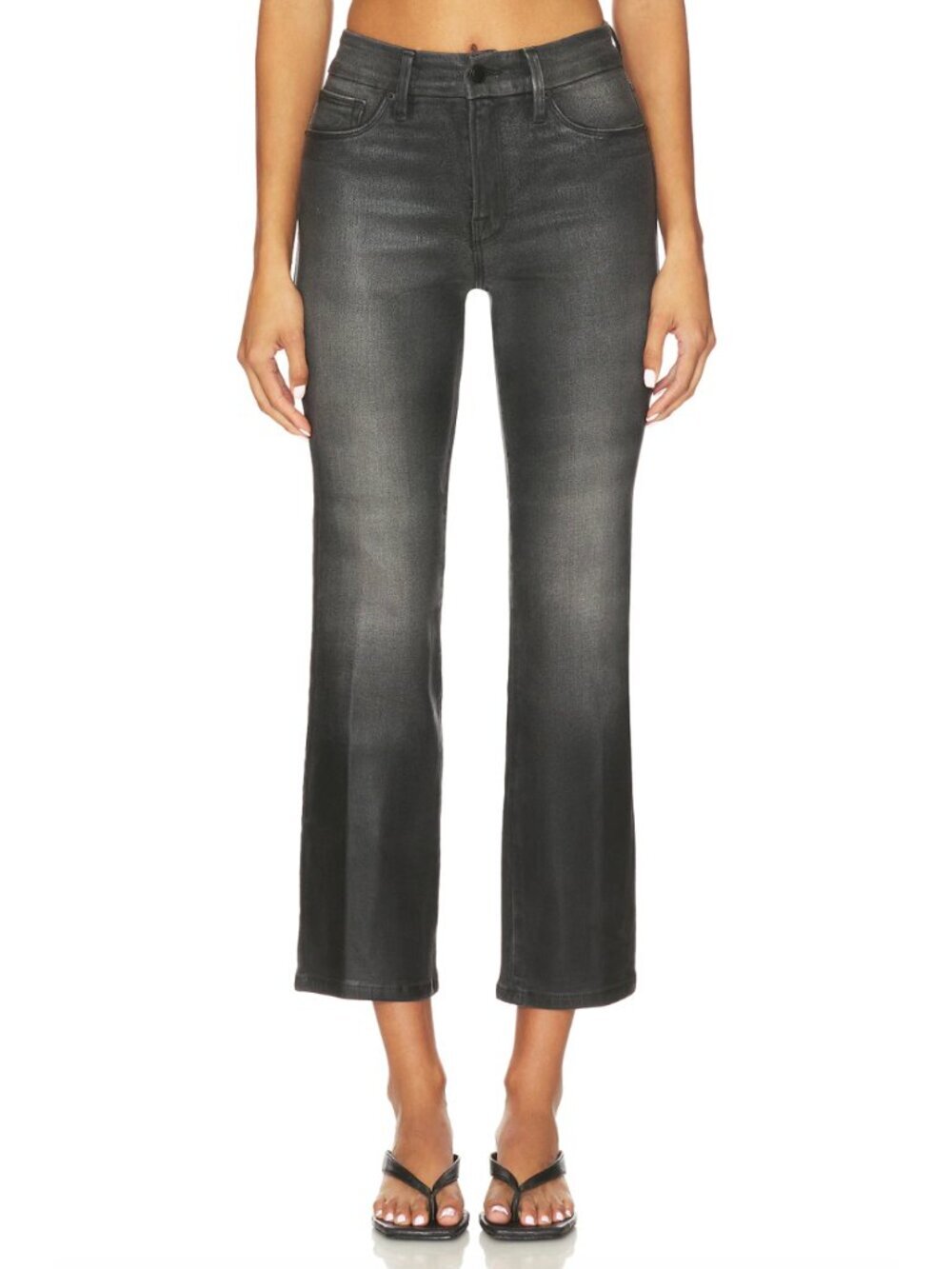 Good American NWT Soft Tech Good Legs Straight Coated Jeans in Black,2/26